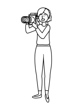 Video kamera tasarım vektörü çizimi tutan kadın
