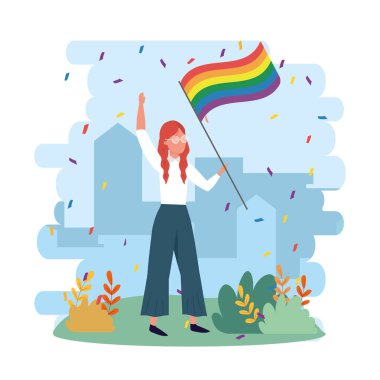 çalılar ve dalları ile gökkuşağı bayrağı ile kadın yaprakları