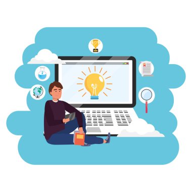 Online eğitim bin yıllık öğrenci dizüstü sıçrama çerçeve