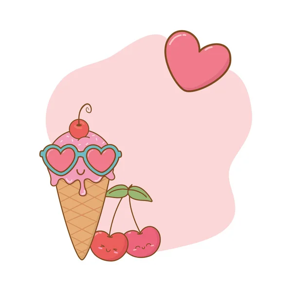 冰淇淋樱桃和太阳镜框架 — 图库矢量图片
