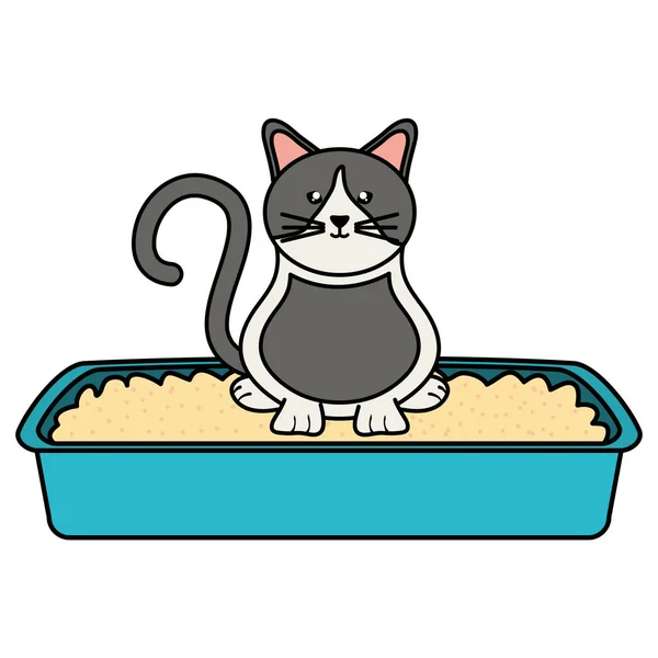 Bonito pequeno gato em caixa de areia personagem — Vetor de Stock