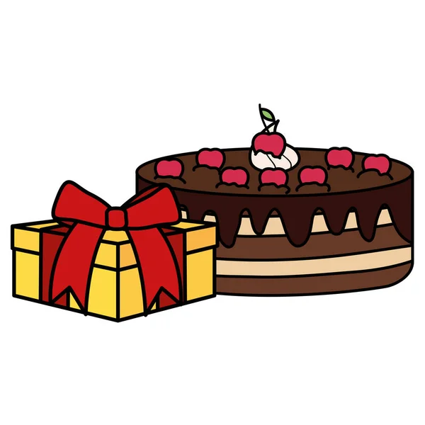 Regalo caja regalo con pastel dulce — Vector de stock