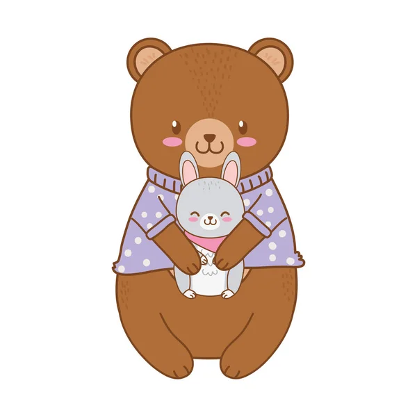 Cute bear and rabbit woodland character — Stock Vector