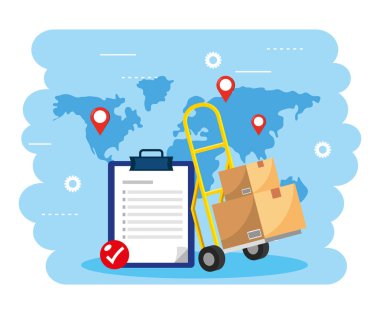 kutular paketi ve kontrol listesi ile el kamyonu