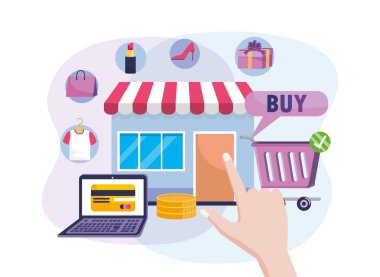 dizüstü bilgisayar e-ticaret teknolojisi ve alışveriş sepeti ile dijital pazar satışı