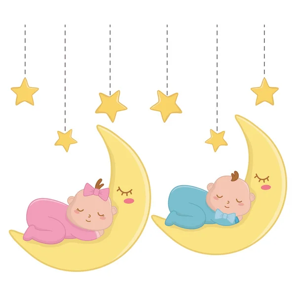 Babys dormindo sobre a lua —  Vetores de Stock