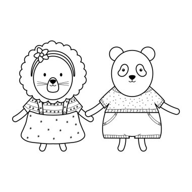 ayı panda ile sevimli dişi dişi aslan