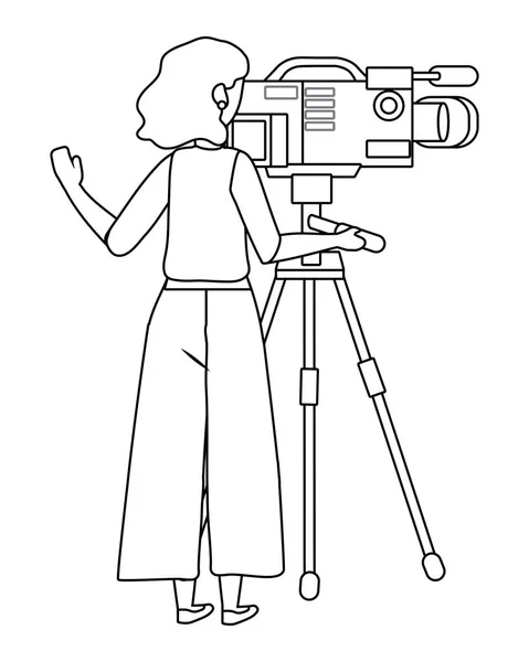 Γυναίκα που κρατά σχεδίαση Βιντεομηχανή — Διανυσματικό Αρχείο