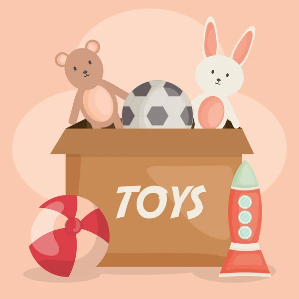 Jouets pour bébés en boîte en carton — Image vectorielle