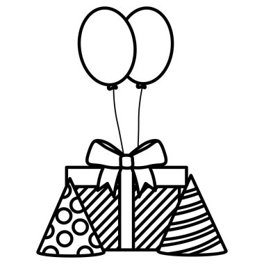 parti şapka ve balonlar helyum yüzen ile hediye kutusu