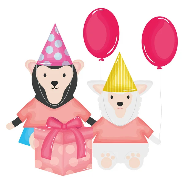 cute monkey and sheep in birthday party