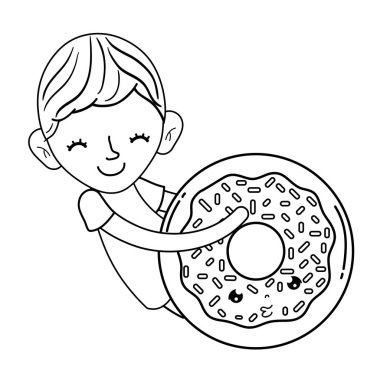 donut kawaii karakteri ile küçük çocuk