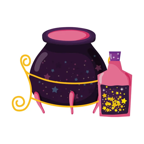 Magic potion bottle with witch cauldron — Stock Vector