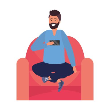 Bin yıllık kişi akıllı telefon ile oturan