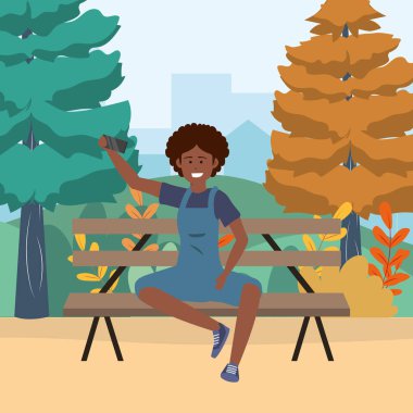 Millenial kişi akıllı telefon park tezgah arka plan