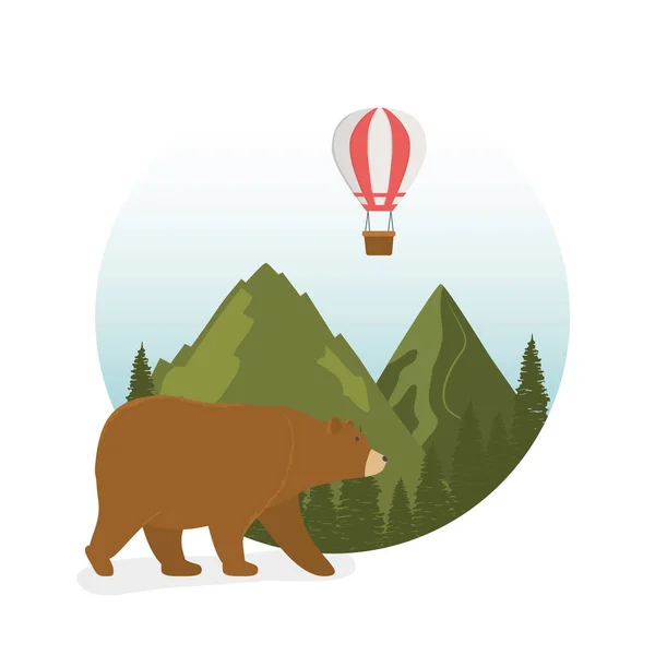 Wanderlust etykieta z krajobrazu i niedźwiedź Grizzly sceny — Wektor stockowy
