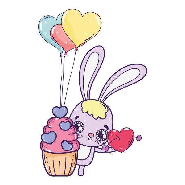 可爱的兔子与气球氦情人节 — 图库矢量图片
