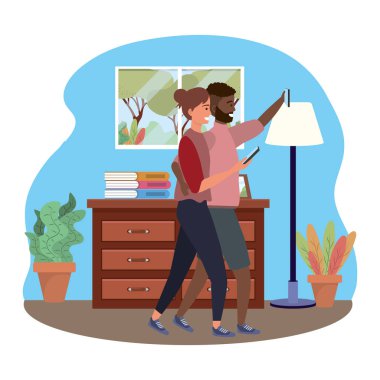 Bin yıllık çift akıllı telefon kapalı arka plan çerçevesi selfie alarak