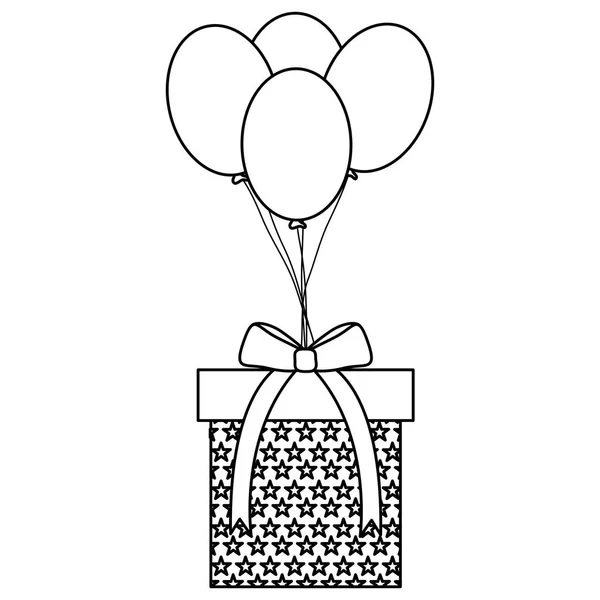 Caja de regalo con globos helio flotante — Vector de stock