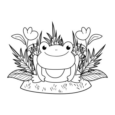 çiçek bahçe karakteri ile sevimli kurbağa