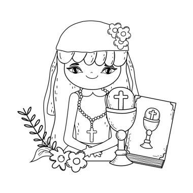 ilk komünyon kutlama İncil ile küçük kız