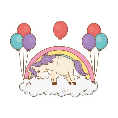 Balonlar helyum ve gökkuşağı olan şirin peri masalı at