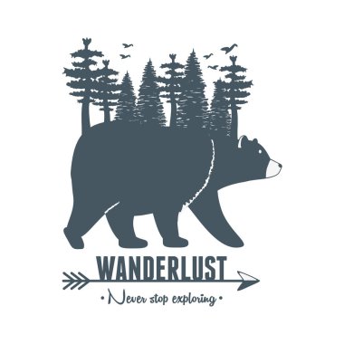 orman sahnesi ve boz ayı ile wanderlust etiket