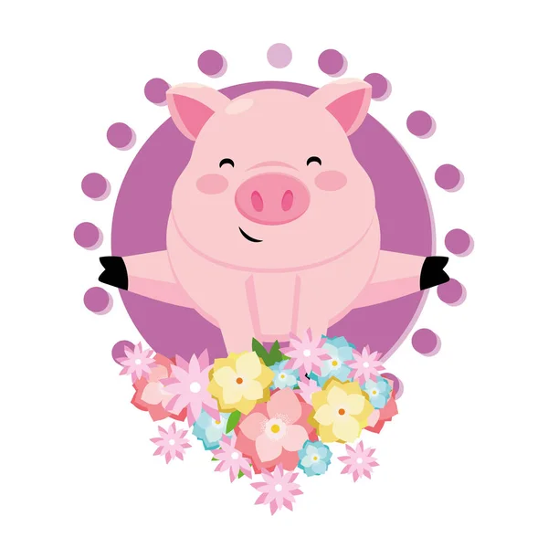 Cerdo con flor — Archivo Imágenes Vectoriales