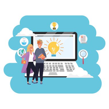 Online eğitim bin yıllık öğrenci dizüstü sıçrama çerçeve