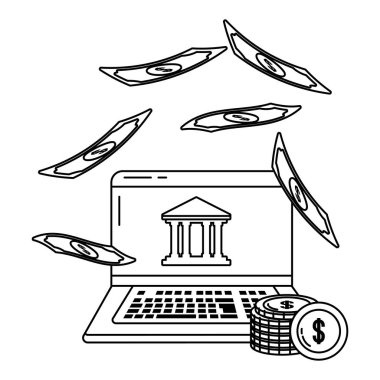 Dijital bankacılık hizmetleri online araçlar dizüstü bilgisayar siyah beyaz
