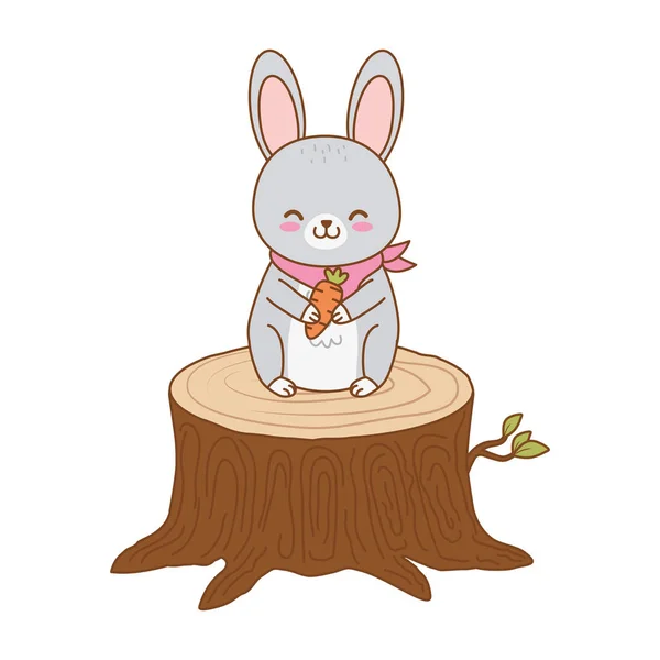 Kelinci lucu dalam karakter hutan batang - Stok Vektor