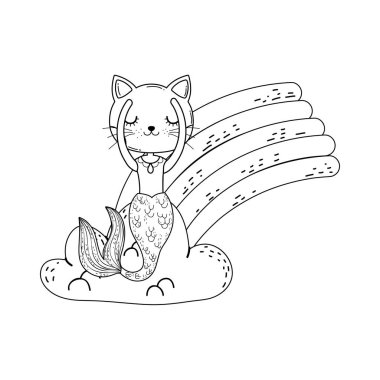 bulutlar ve gökkuşağı ile sevimli purrmaid