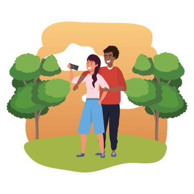 Bin yıllık çift akıllı telefon selfie arka plan çerçevesi alarak