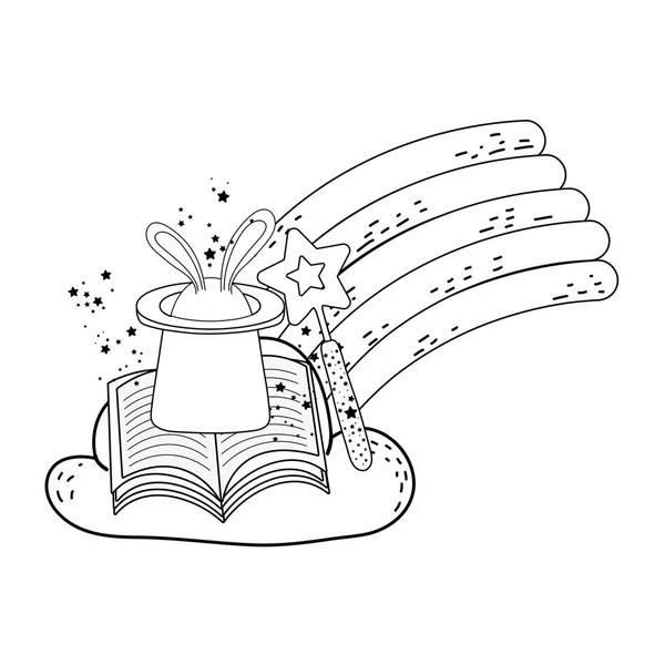 Fairytale magic hat with rabbit ears and book — Stock Vector
