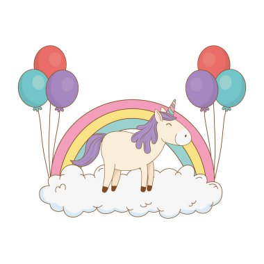 Balonlar helyum ve gökkuşağı olan şirin peri masalı at