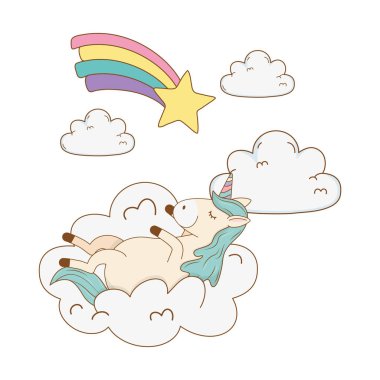 şirin peri masalı tek boynuzlu at bulutların gökkuşağı ile