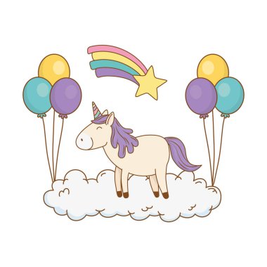 Balonlar helyum ve gökkuşağı olan şirin peri masalı at