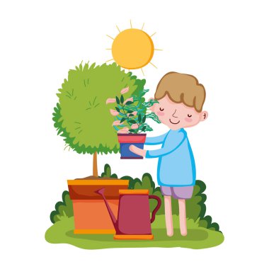 fıskiye ve ağaç ile çocuk kaldırma houseplant