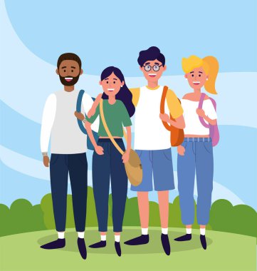 sırt çantası ile üniversiteli kadın ve erkek eğitim