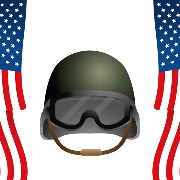 Drapeau de l'État uni avec casque militaire — Image vectorielle