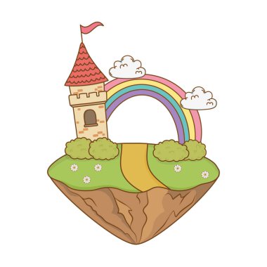 fairytale kale alanı sahnesinde gökkuşağı ile