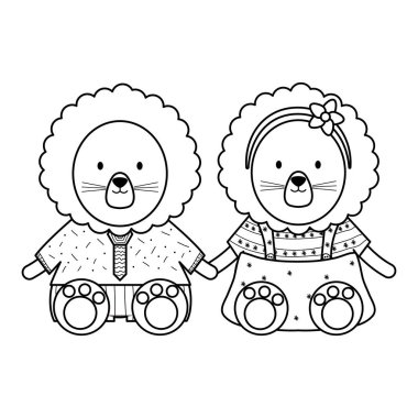 sevimli aslanlar çift çocuksu karakterler