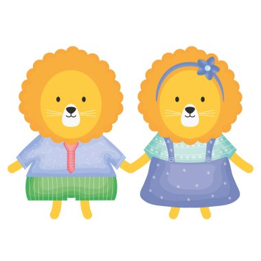 sevimli aslanlar çift çocuksu karakterler