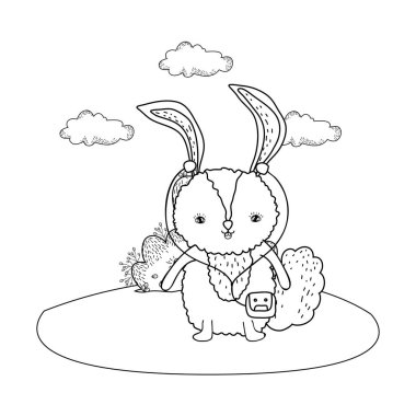 parkta walkman ile sevimli küçük tavşan