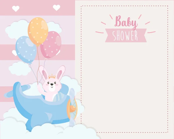 Kort av söt kanin i vaggan och ballonger — Stock vektor
