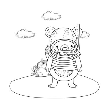 alanda şnorkel ile sevimli küçük ayı