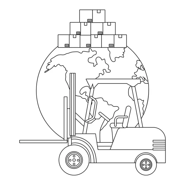 Chariot élévateur et globe en noir et blanc — Image vectorielle