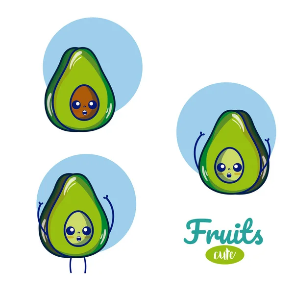 Abacates bonito frutas desenhos animados —  Vetores de Stock