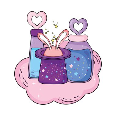 tavşan kulakları ve iksir şişesi ile masal sihirli şapka