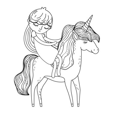 prenses karakterleri ile güzel küçük tek boynuzlu at